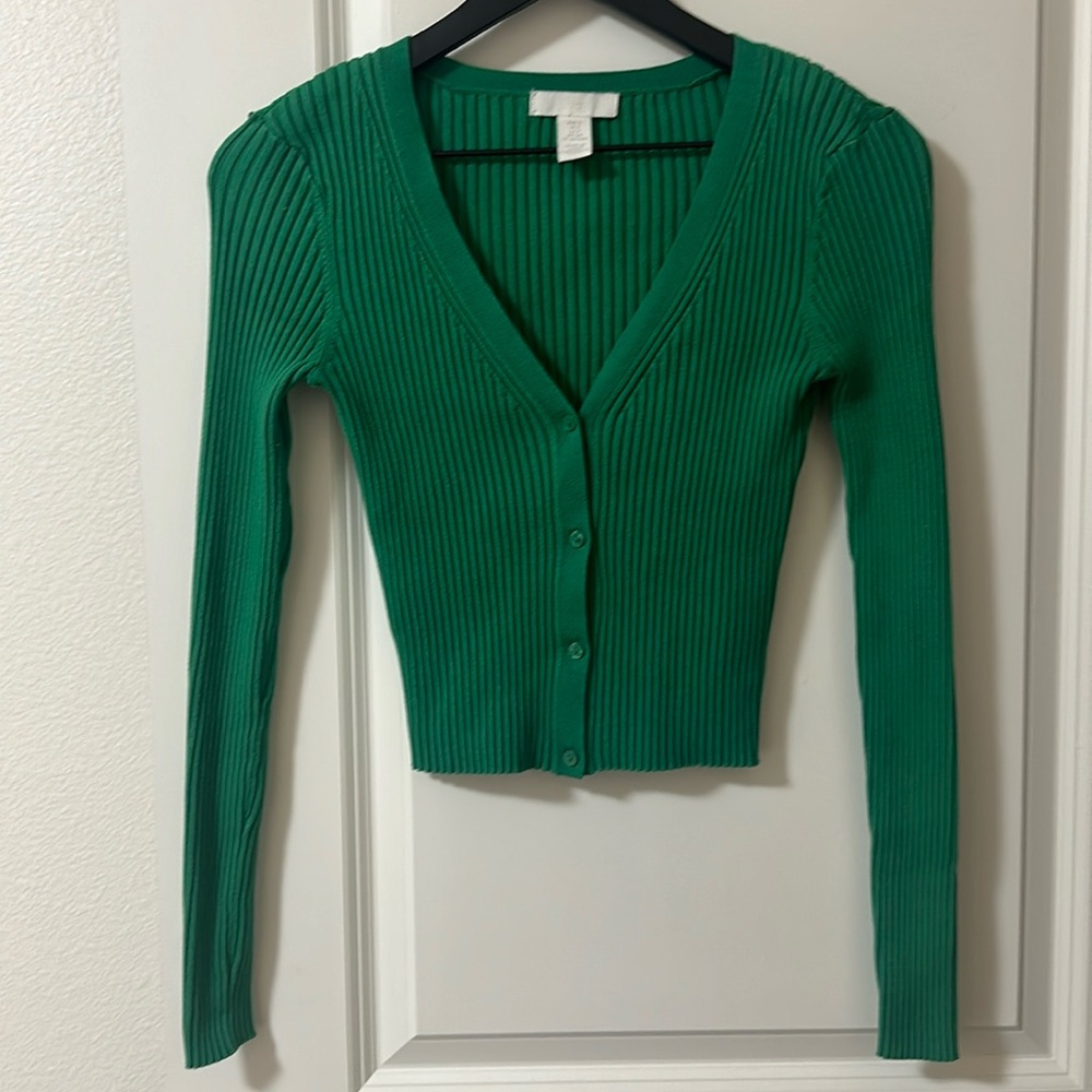 H&M Ribbed Cardigan - Green- Small